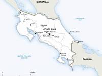 costa rica map showing the country and cities within
